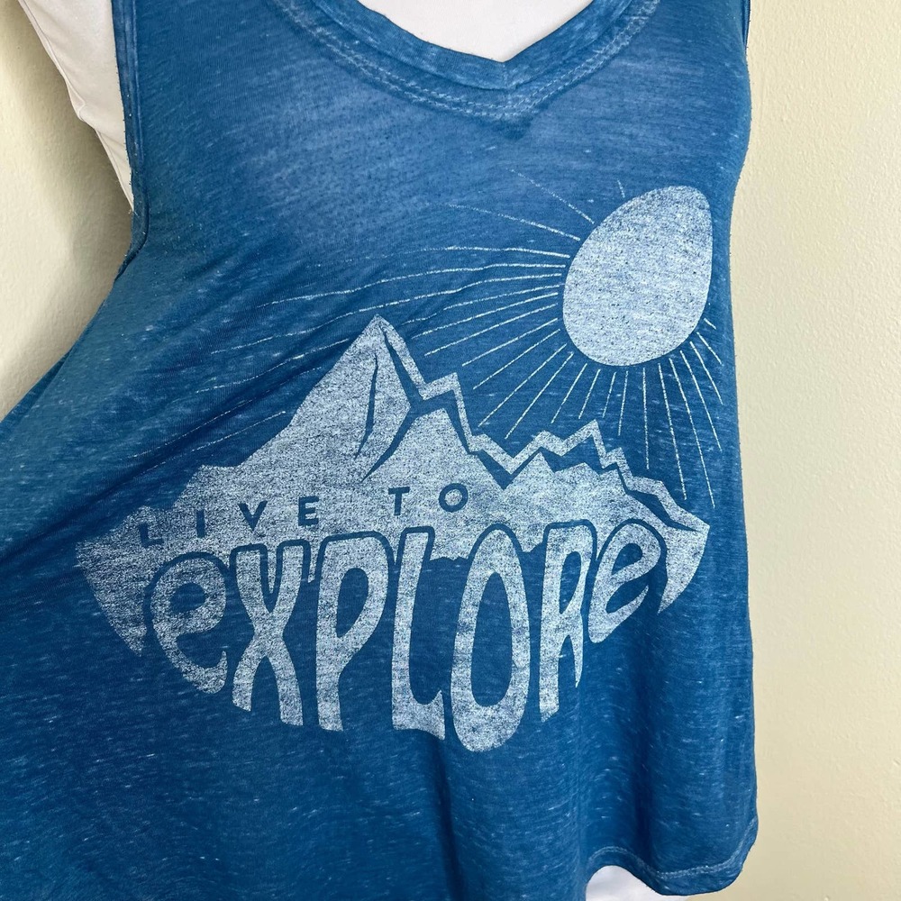 LOL Vintage Graphic Tank Top SMALL Live To Explore V-Neck Burnout Casual Summer - Picture 3 of 4